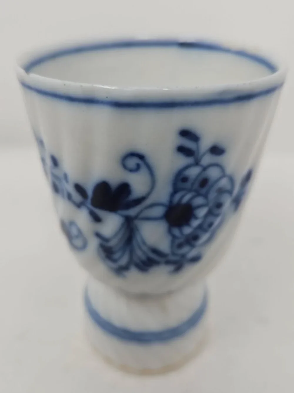 Antique 19th Century German Meissen Style Blue Onion Double Egg Cup Hand Painted